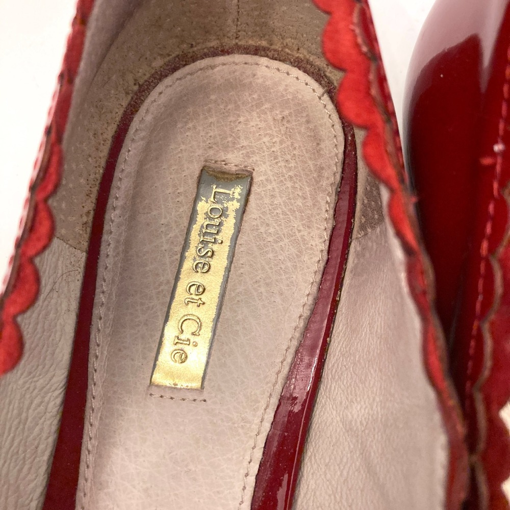 Louise et Cie Caynlee Red Patent Leather Ballet Flats Scalloped Edge Womens 9 39 - Picture 2 of 9